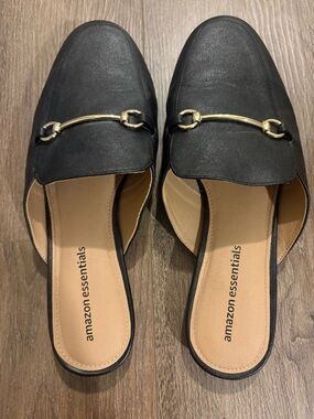 Amazon Essentials Black Slip-On Mules with Gold Horsebit